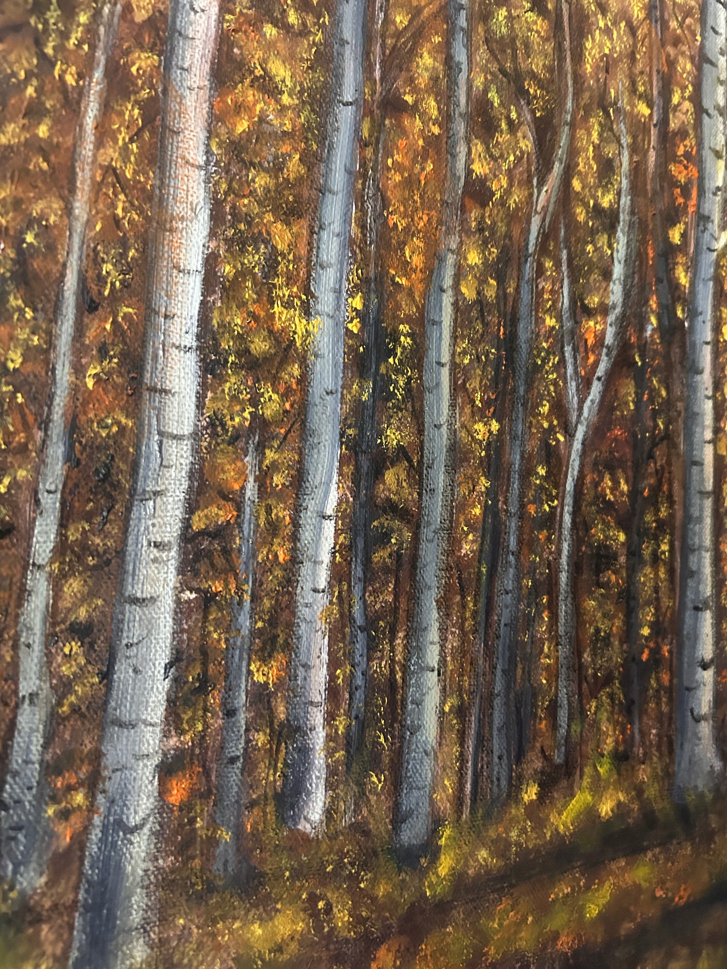 "Large Original Oil Painting on Canvas, Golden Autumn Forest Landscape, 36x36 Square Wall Art, Modern Nature Decor for Living Room"