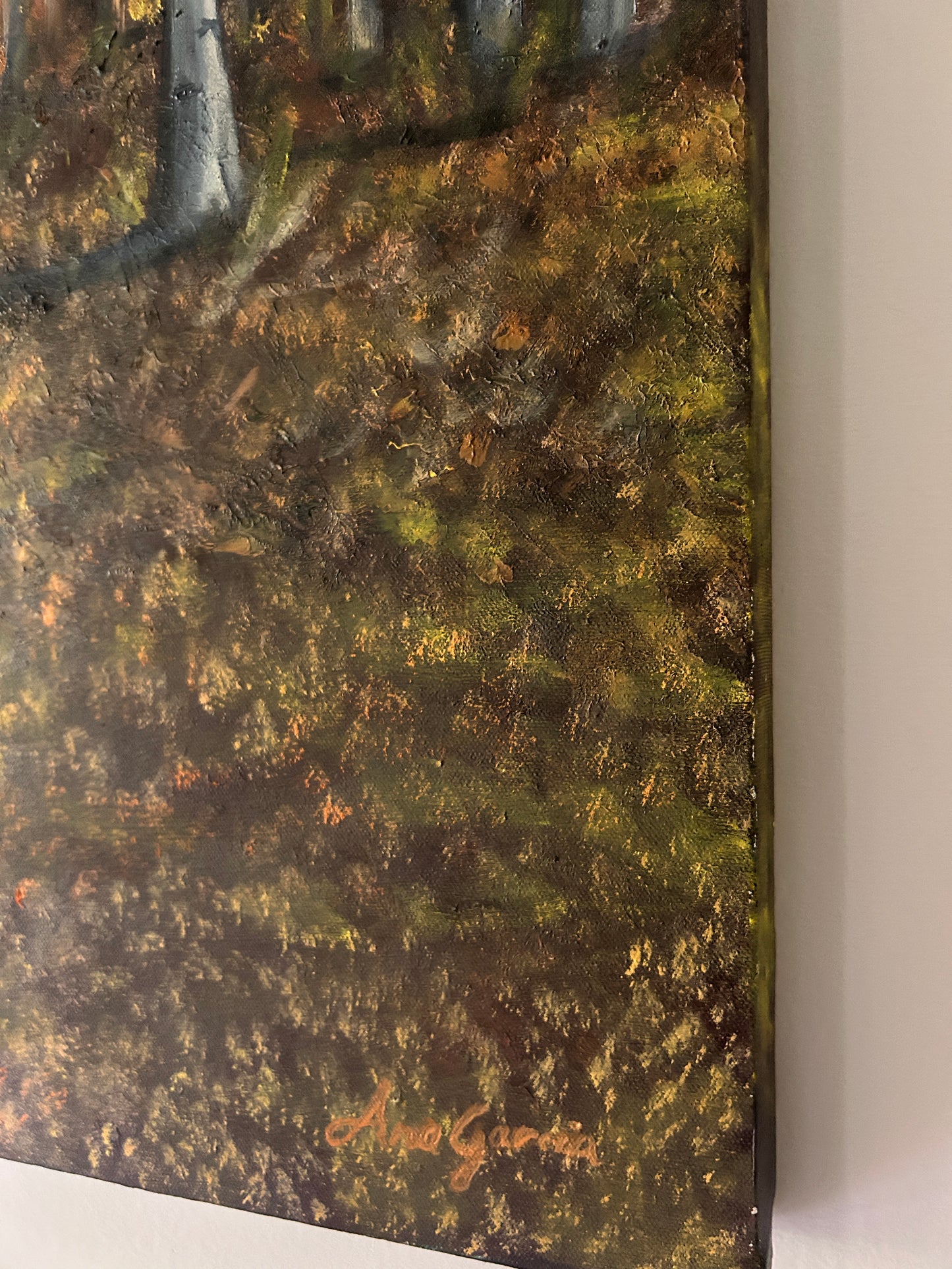 "Large Original Oil Painting on Canvas, Golden Autumn Forest Landscape, 36x36 Square Wall Art, Modern Nature Decor for Living Room"
