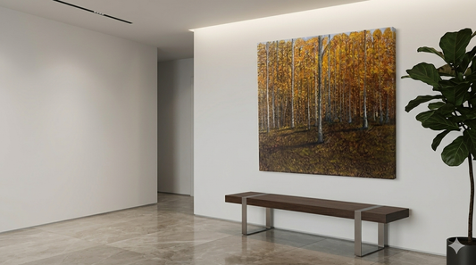 "Large Original Oil Painting on Canvas, Golden Autumn Forest Landscape, 36x36 Square Wall Art, Modern Nature Decor for Living Room"