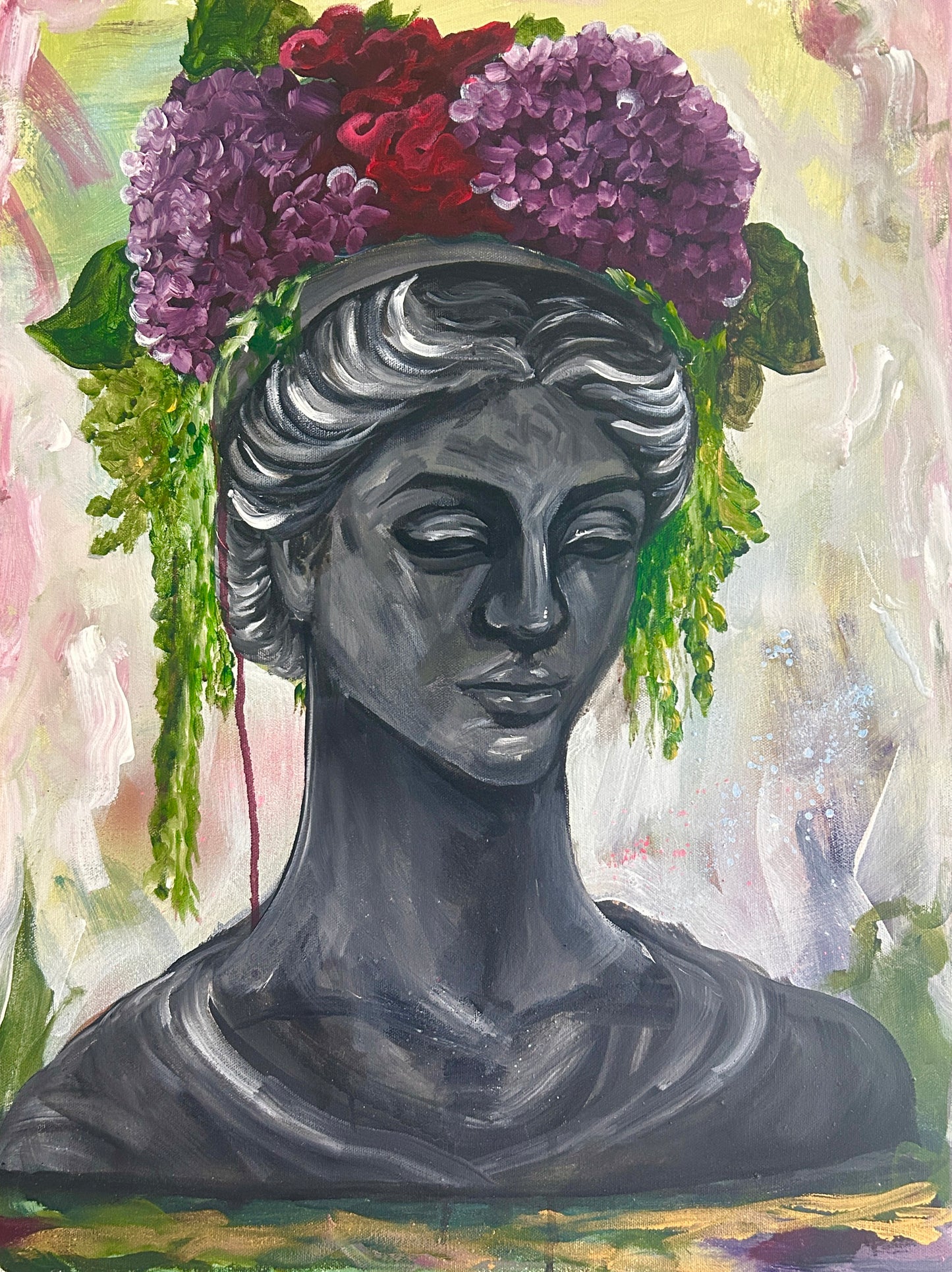 Flora Nocturna - Classical Bust and Floral Acrylic Wall Art (18x24” inches)