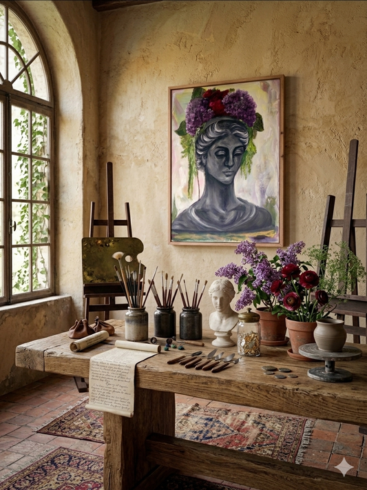 Flora Nocturna - Classical Bust and Floral Acrylic Wall Art (18x24” inches)