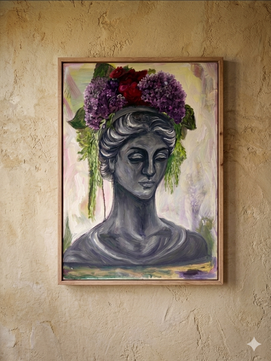 Flora Nocturna - Classical Bust and Floral Acrylic Wall Art (18x24” inches)