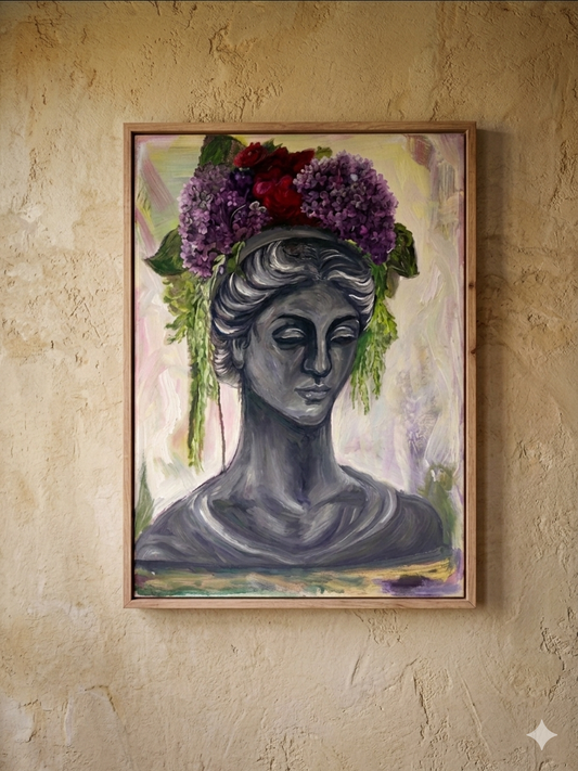 Flora Nocturna - Classical Bust and Floral Acrylic Wall Art (18x24” inches)